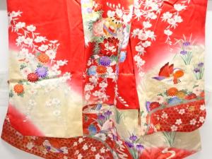 アンティーク　金彩扇に毬・花模様着物